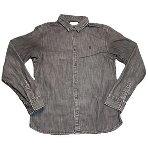 AllSaints Burlington Shirt Mens Small Gray Denim Embroidered Logo Button Front